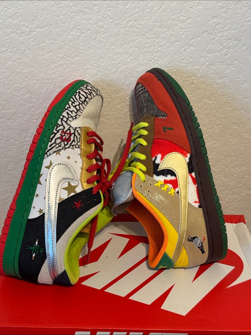 Nike Dunk Multicolor Patchwork Sneakers — Red, Green, Yellow